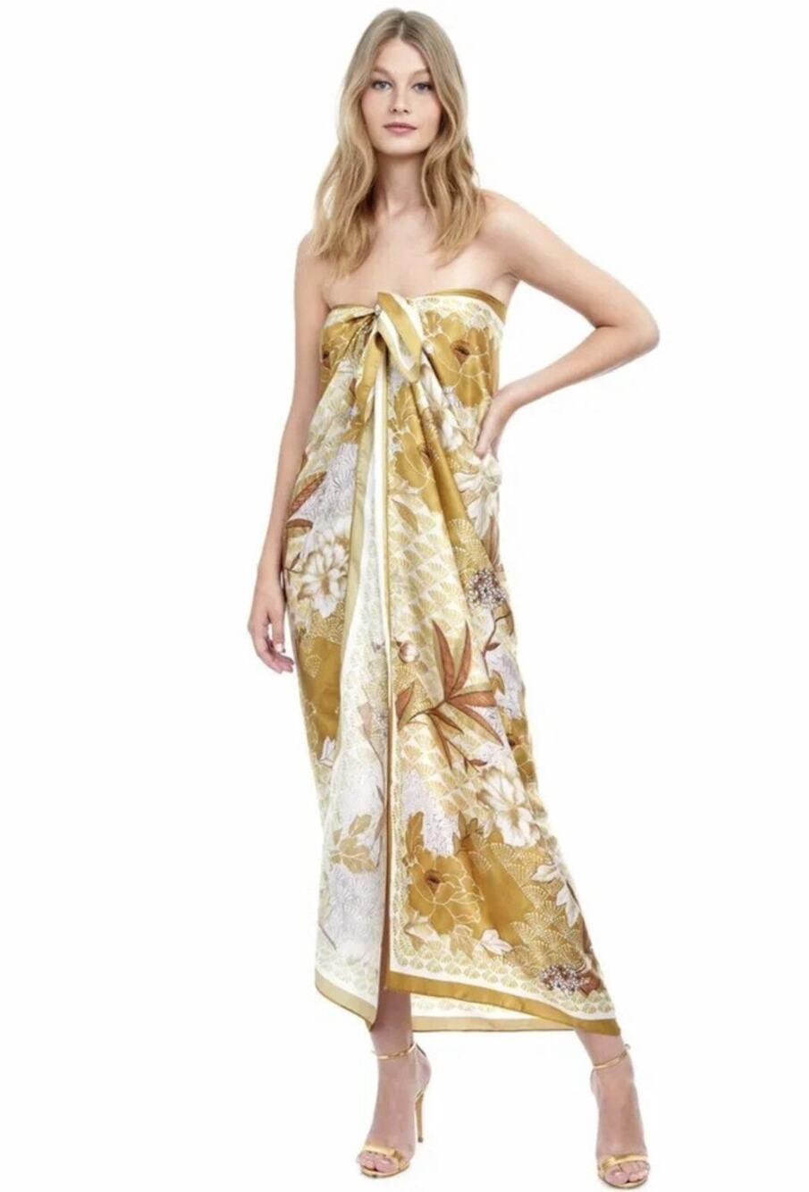 Gottex Cover Up One Size Boho Luxury Golden Era Silk Floral Pareo Sarong EUC